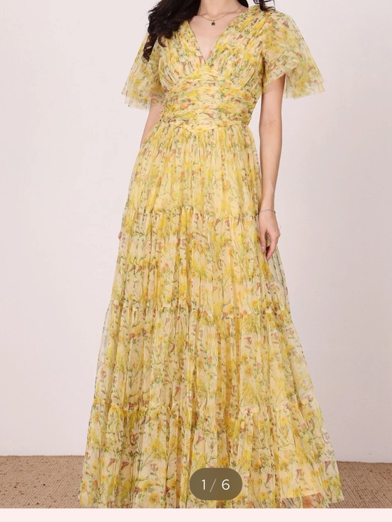 Lace & Beads Dresses & Skirts - Yellow Floral V-Neck Maxi Dress